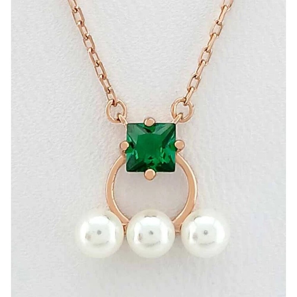 Fresh Water Pearl & Lab Emerald Necklace 14k Rose Gold Plated